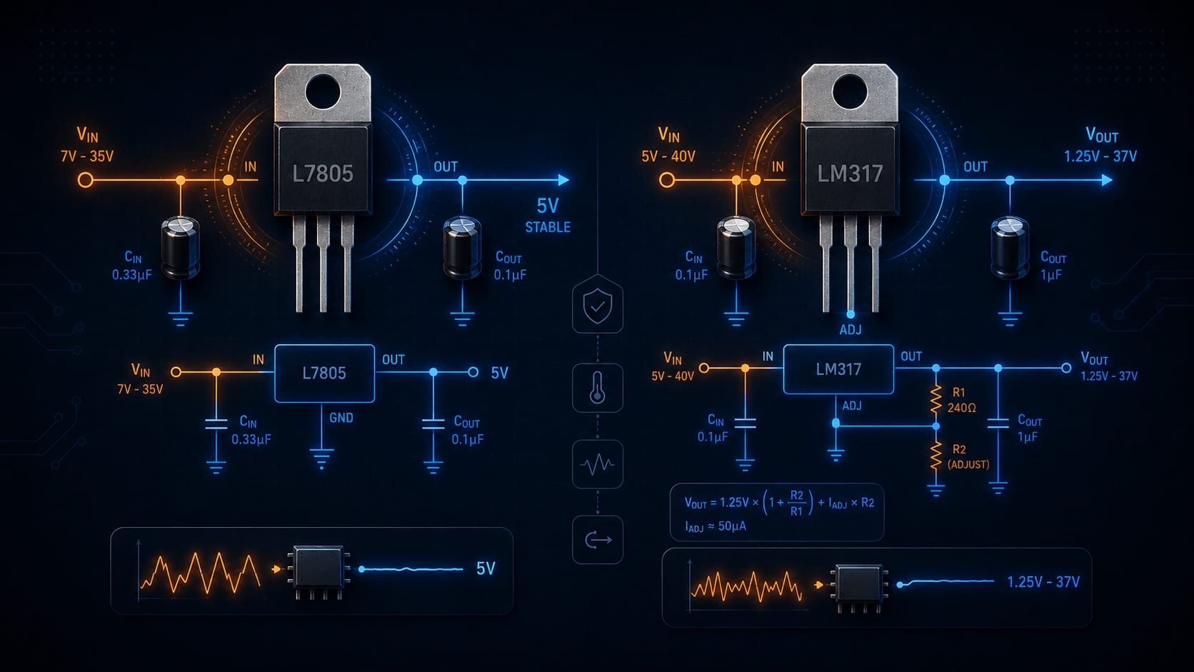 Voltaj Regülatörleri: L7805 ve LM317